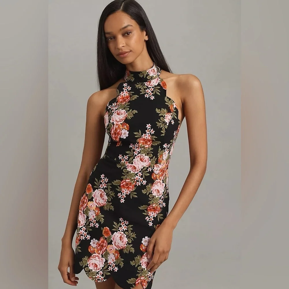 NWT Anthropologie Scallop Mini Floral Halter Dress XL